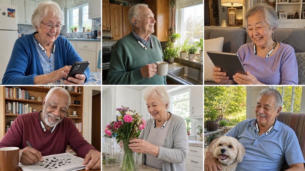 Six seniors using Aurivo ReHears during everyday activities